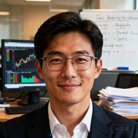 一位戴眼镜的亚洲男性职业体育分析师头像，背景为数据分析办公室，表情专注且自信